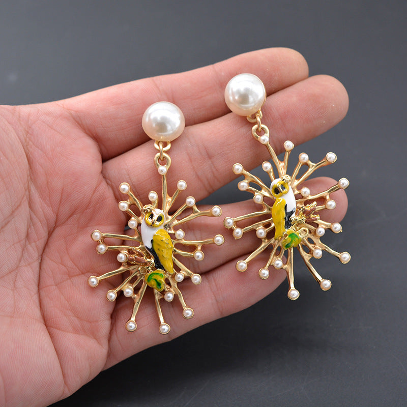 Vintage Bird Pearl Stud Earrings – Elegant Metal Jewellery for Women