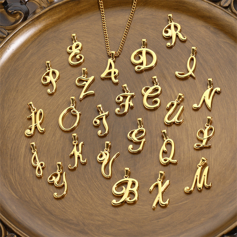 18K Gold Plated Stainless Steel Mini Letter Pendant Necklace