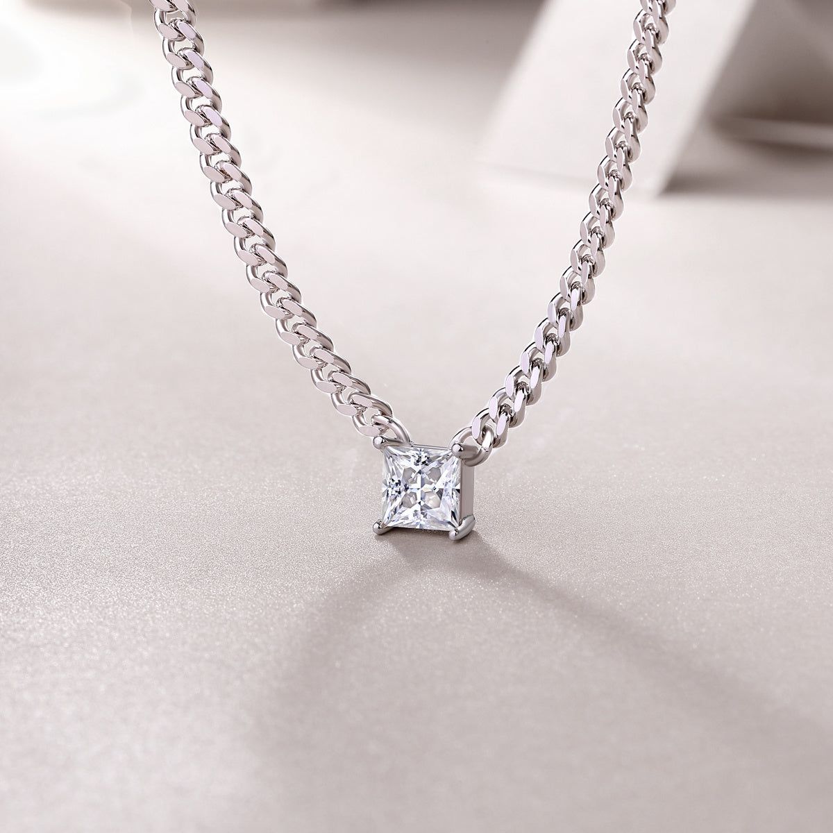 Zhang Yang – Luxurious Square Moissanite Pendant in S925 Sterling Silver