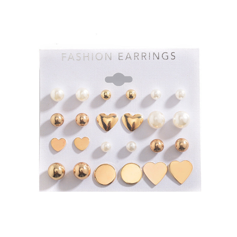 Minimalist Pearl & Love Heart Earrings Set