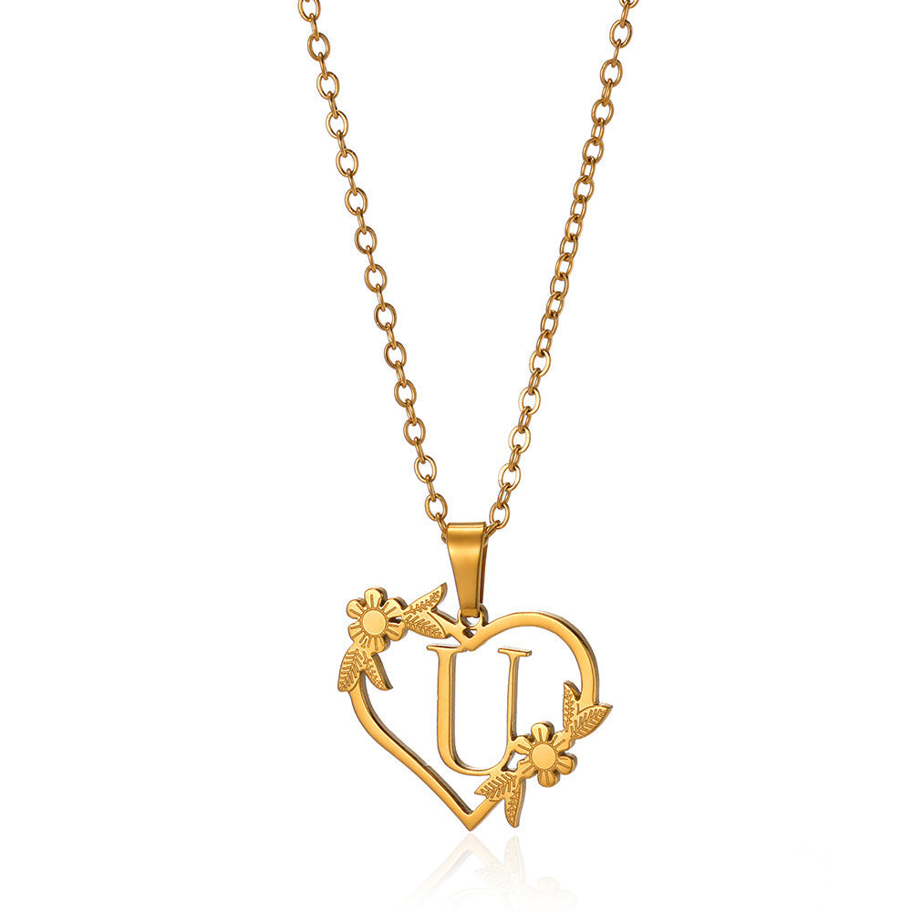 18K Gold Plated Stainless Steel Hollow Heart Flower Necklace