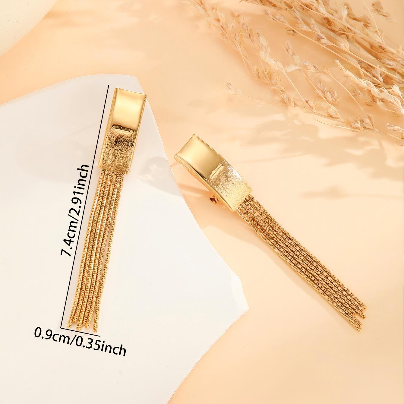 Modern Thin Chain Tassel Earrings – 2pcs Gold Bead Earrings for Women