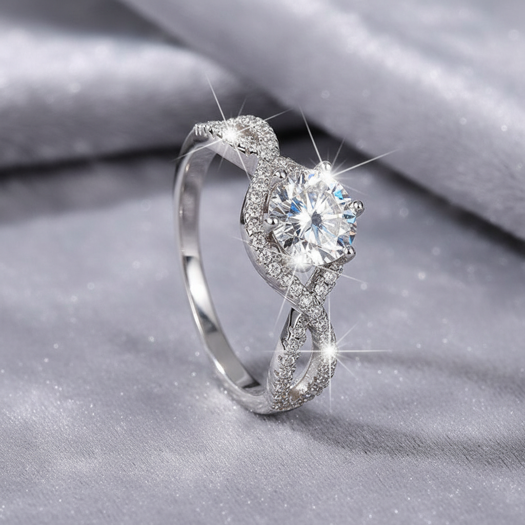 Diamond Infinity Ring on Grey Velvet