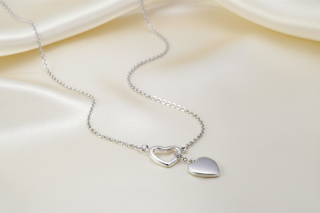 Double Heart Lariat on Cream Silk