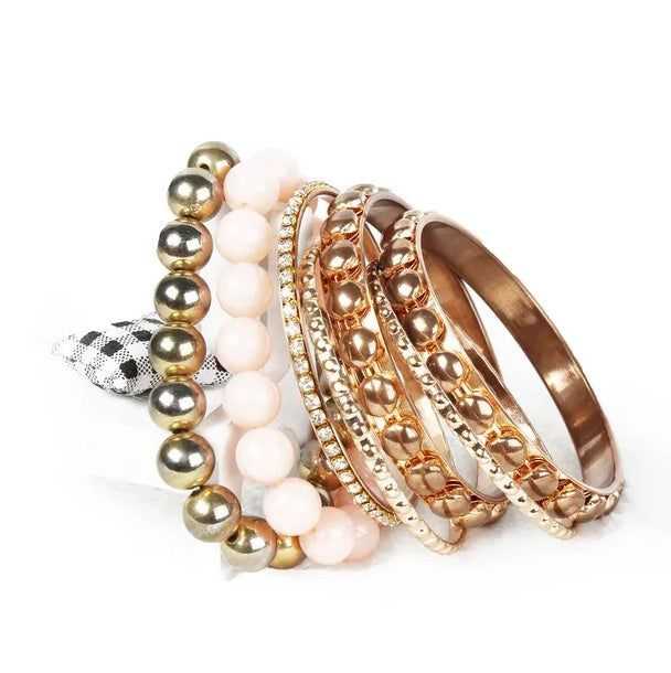 7-Piece Women’s Retro Gold Rhinestone Bangle Bracelet Se