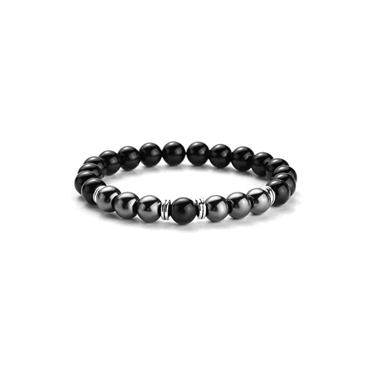 Tigereye & Haematite Silver-Strip Bracelet – Unisex Natural Stone Jewellery