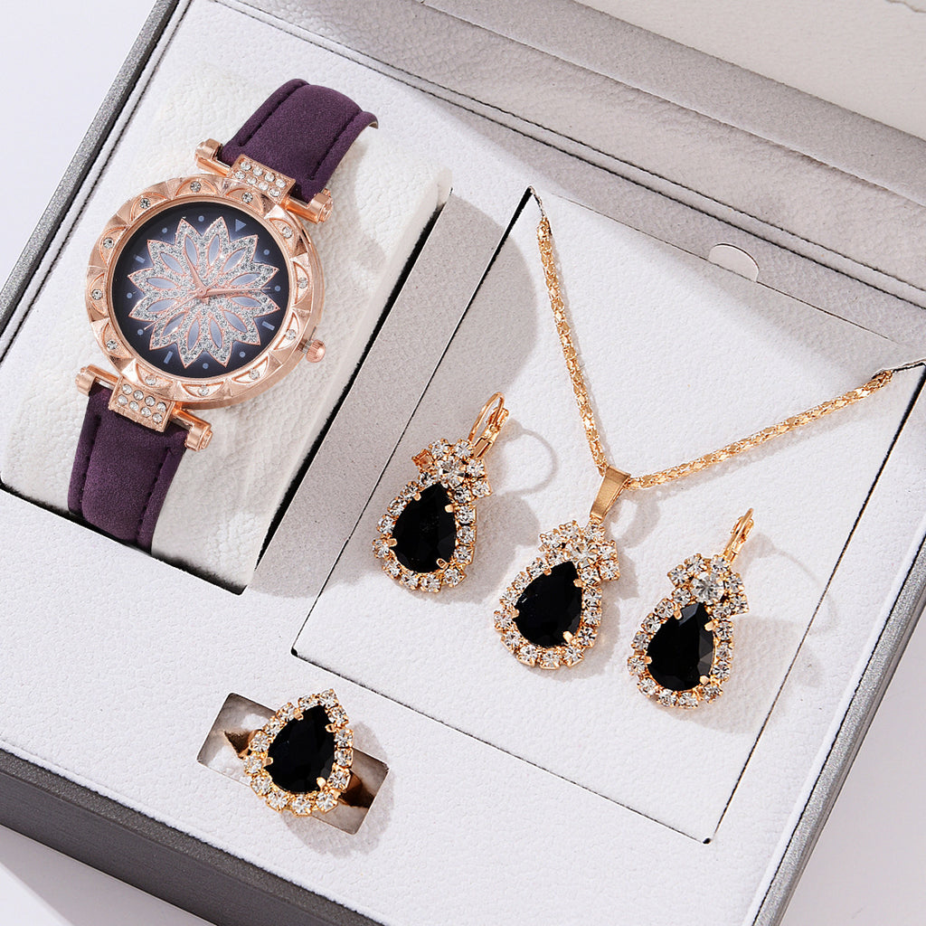 Watch, Necklace, Earring and Ring Set Women's Quartz
