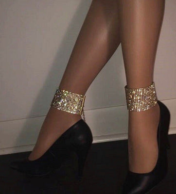 8-Row Rhinestone Anklet – Sexy Flashing Wide Foot Bracelet for Nightclub & Party