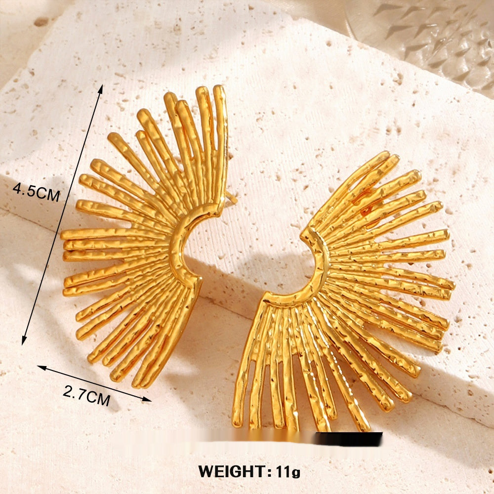 Geometric Round Hip Hop Earrings – Personalized Fan-Shaped Wings, Real Gold-Plated Jewellery