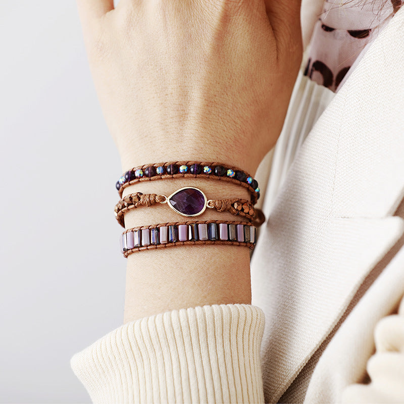 European & American Style Amethyst Bracelet – Woven Handmade Design
