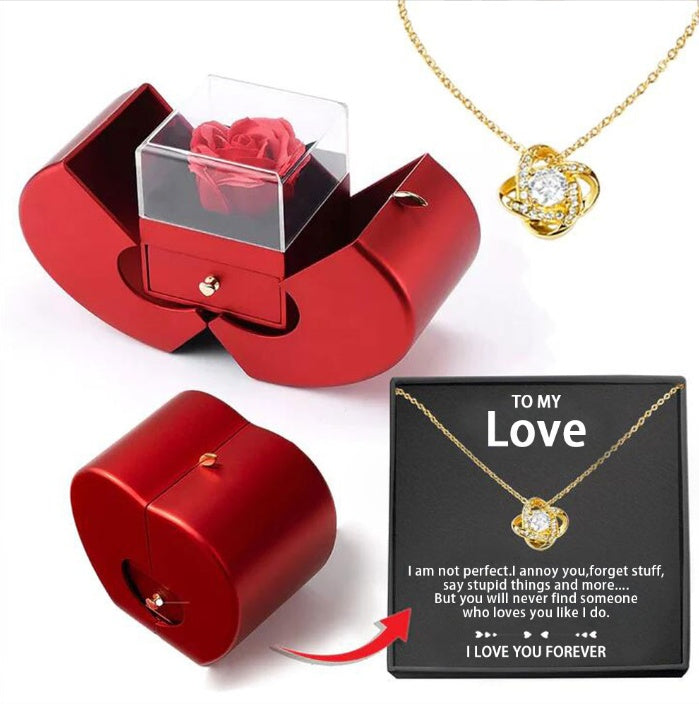 Red Apple Jewellery Box with Eternal Rose – Christmas & Valentine’s Gift for Women
