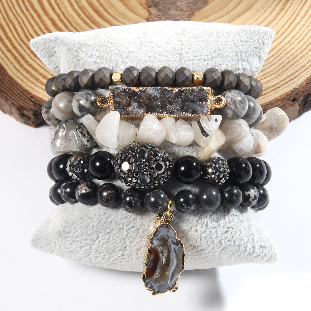 Unisex Handmade Stone & Glass Bracelet Set – 5PCS