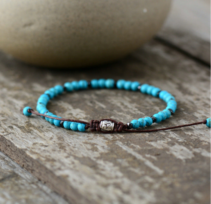 Men’s Natural Gray Agate & Turquoise Bracelet – Punk Handmade Design