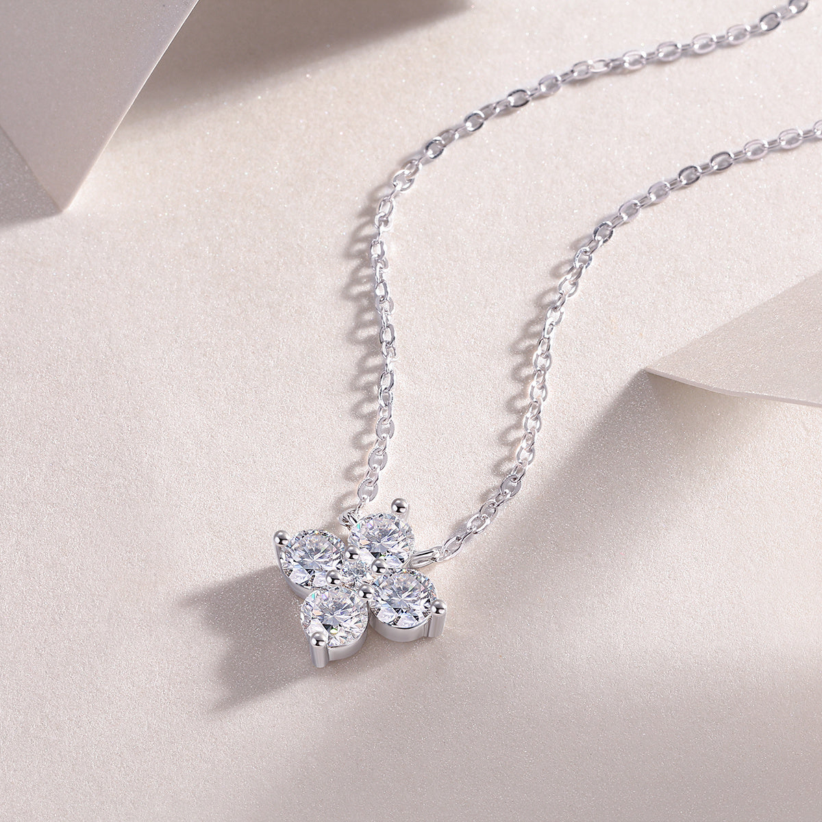 Lucky Four-Leaf Clover Pendant Set – Moissanite S925 Sterling Silver with Platinum Plating: