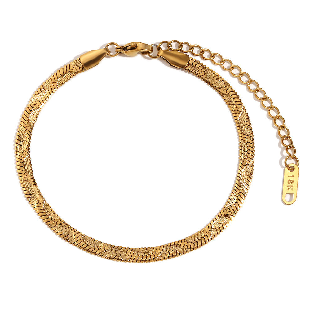 18K Gold Plated Stainless Steel Fishbone Chain Bracelet