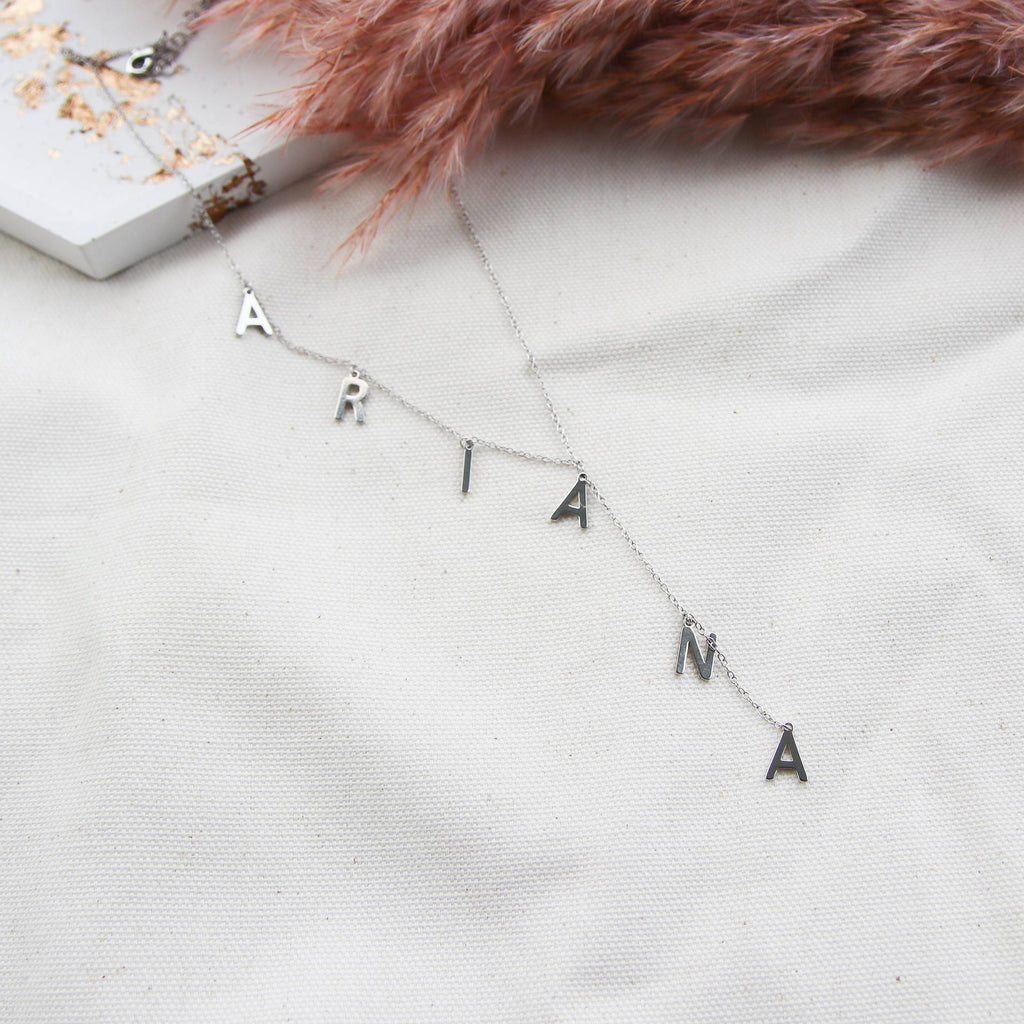 Dainty Lariat Y Name Necklace – Personalized Bubble Letter Necklace for Women