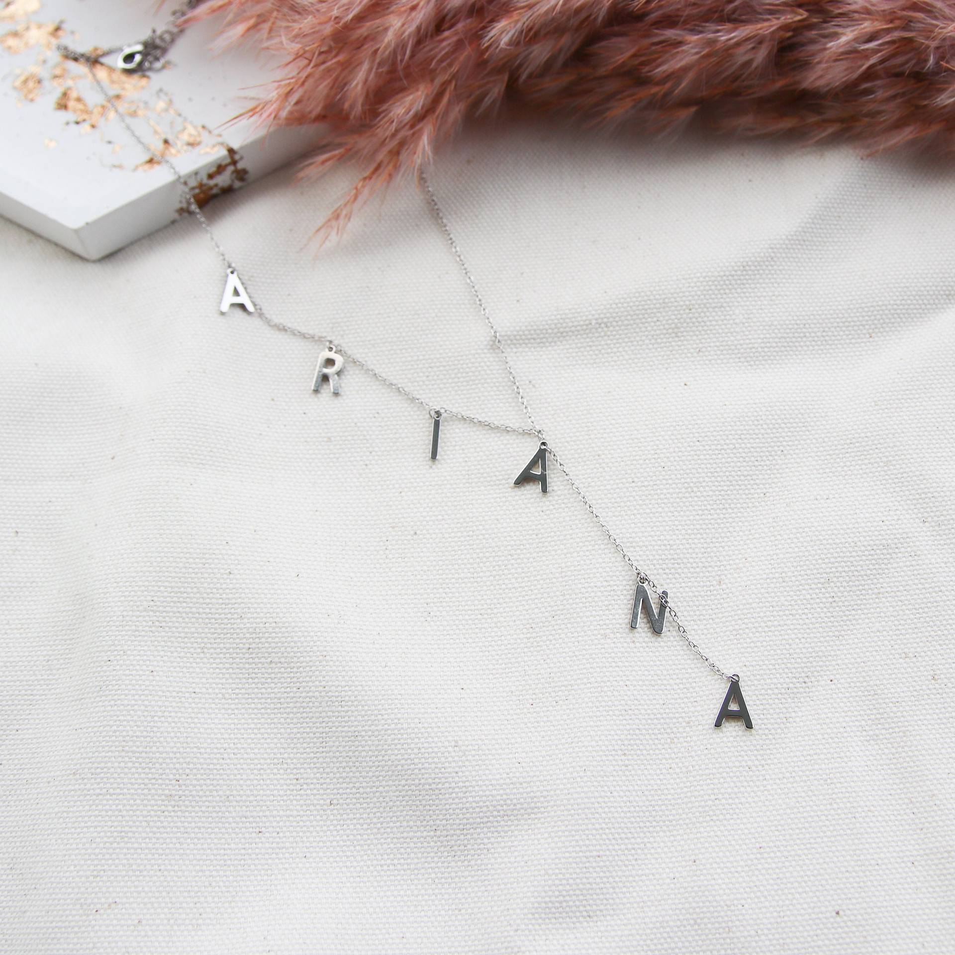 Dainty Lariat Y Name Necklace – Personalized Bubble Letter Necklace for Women