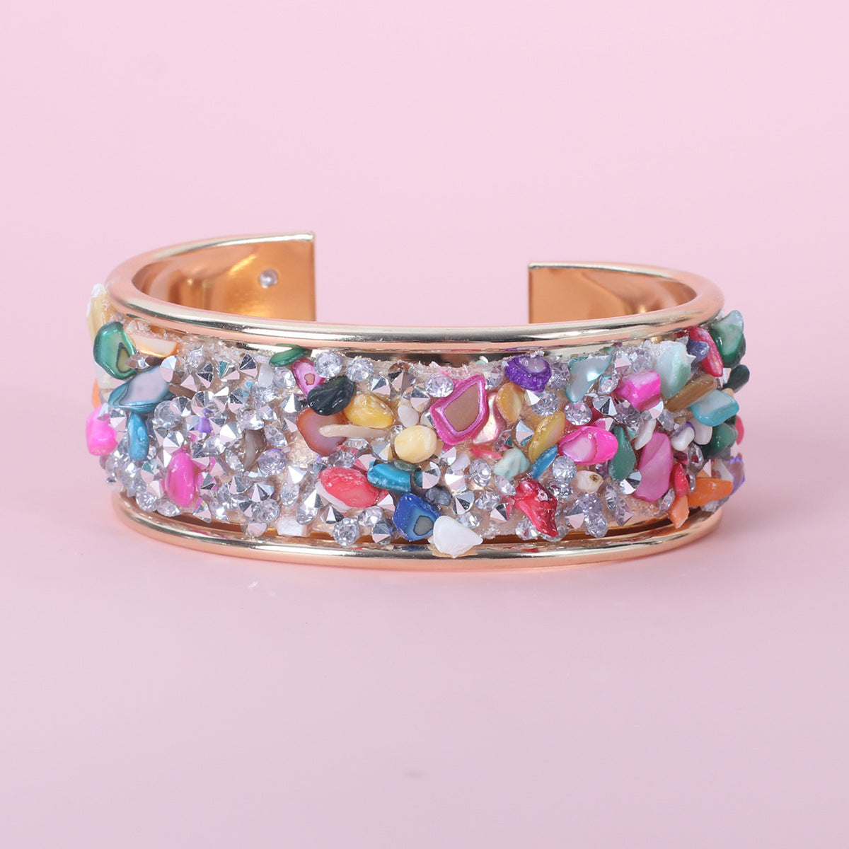 Women’s Retro Wide Bracelet – Colour Gravel C-Shaped Opening Jewellery