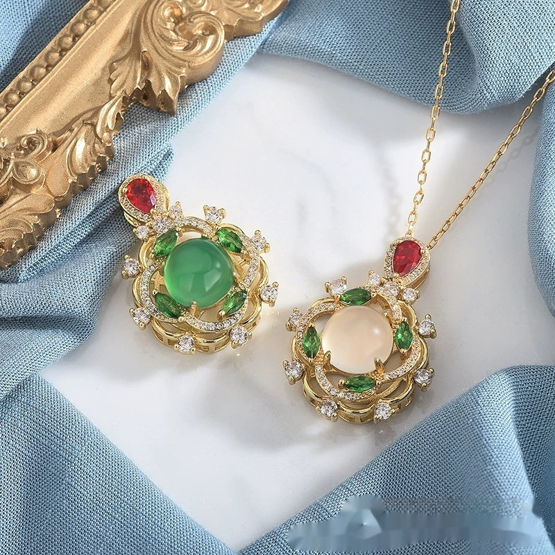 S925 Sterling Silver Necklace with Natural Chrysoprase Agate – Elegant Inlaid Gemstone Jewellery
