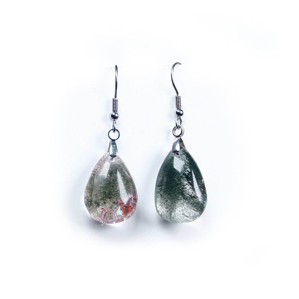 DIY Artisan Green Ghost Gem and Crystal Drop Earrings