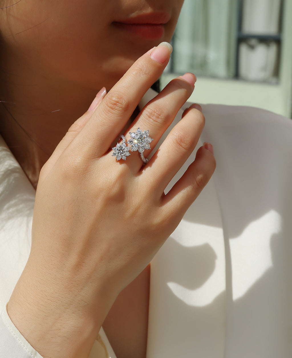 Petal Morning Dew Women’s Moissanite Ring – 1-Carat S925 Sterling Silver with Platinum-Plated Diamonds, Elegant Fashion Jewelry