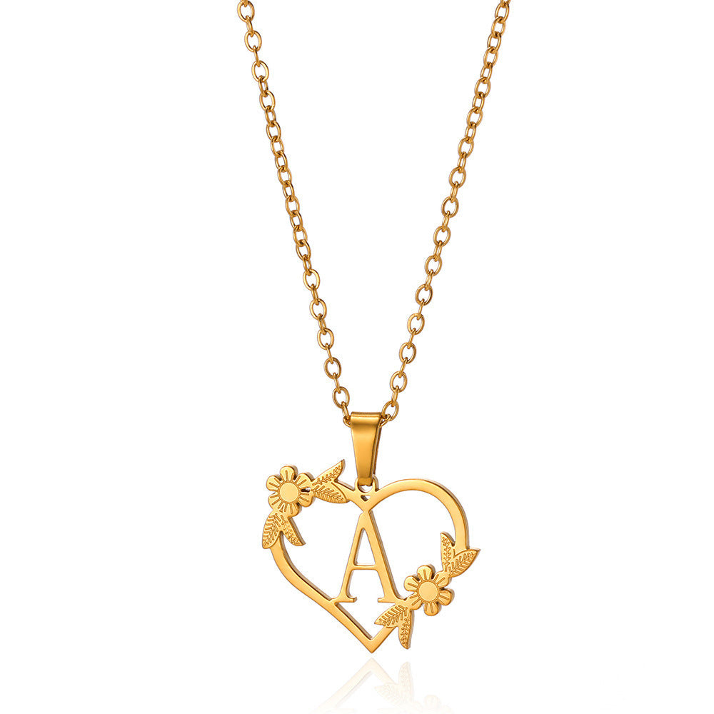 18K Gold Plated Stainless Steel Hollow Heart Flower Necklace