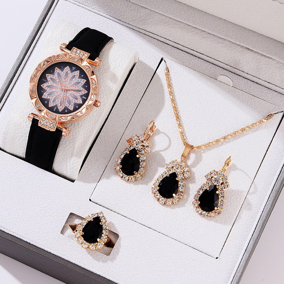 Watch, Necklace, Earring and Ring Set Women's Quartz