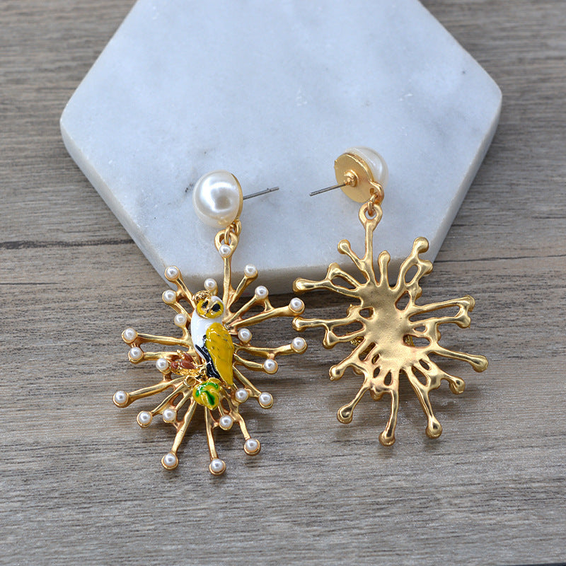 Vintage Bird Pearl Stud Earrings – Elegant Metal Jewellery for Women