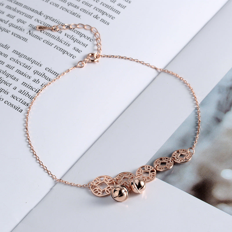Rose Gold Boho Anklet – Stainless Steel Coin Charm Foot Chain