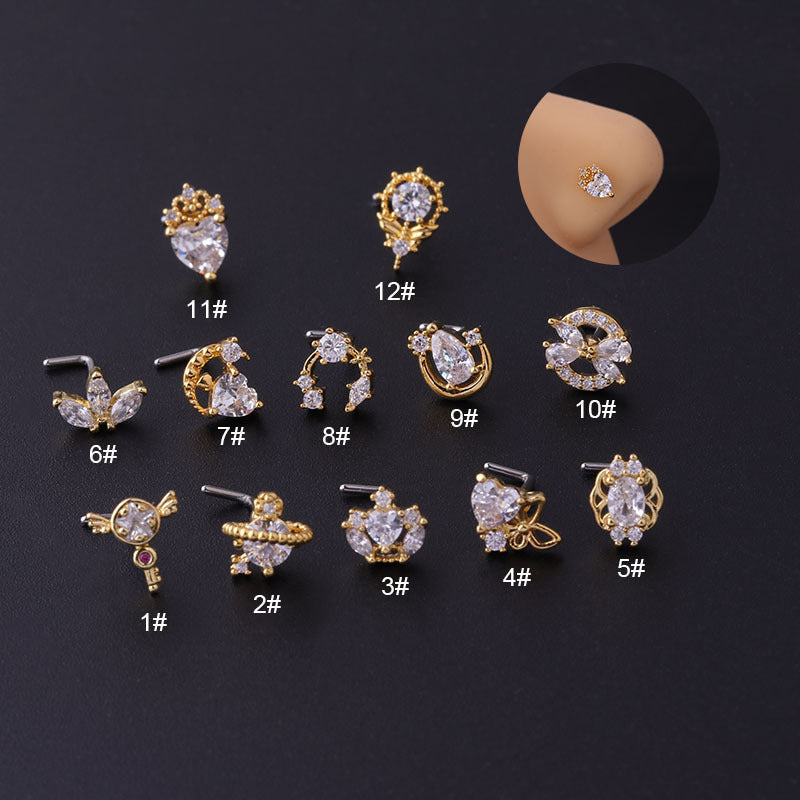 Fashion Love Crown Zircon Nose Stud – Elegant Women’s Nose Pin Jewellery