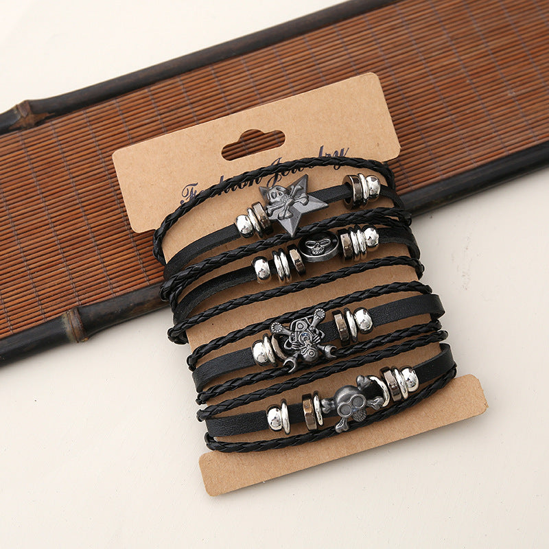 Punk Leather Skull Bracelet – Men’s Handcrafted Alloy Accessory