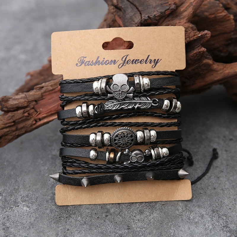 Punk Cowhide Button Bracelet – European & American Style