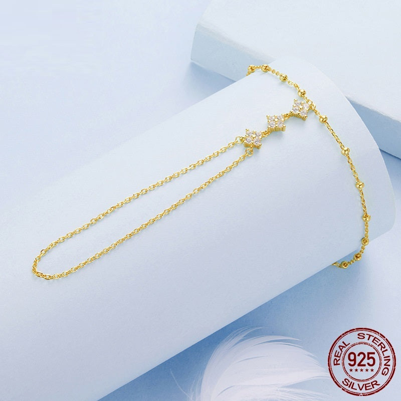 Elegant 925 Sterling Silver Bracelet with Integrated Ring Chain