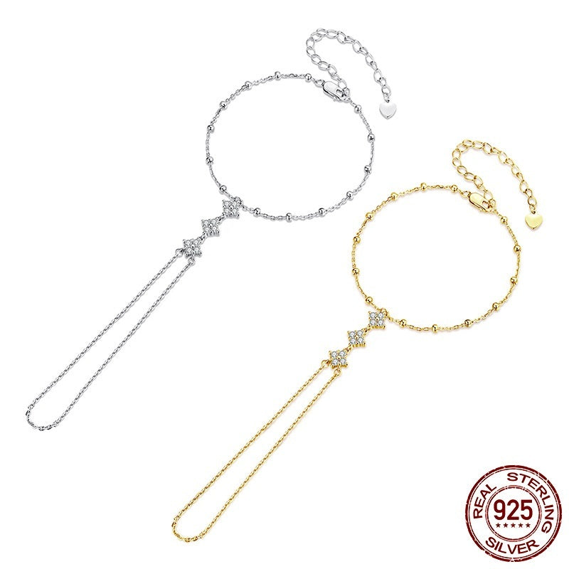 Elegant 925 Sterling Silver Bracelet with Integrated Ring Chain