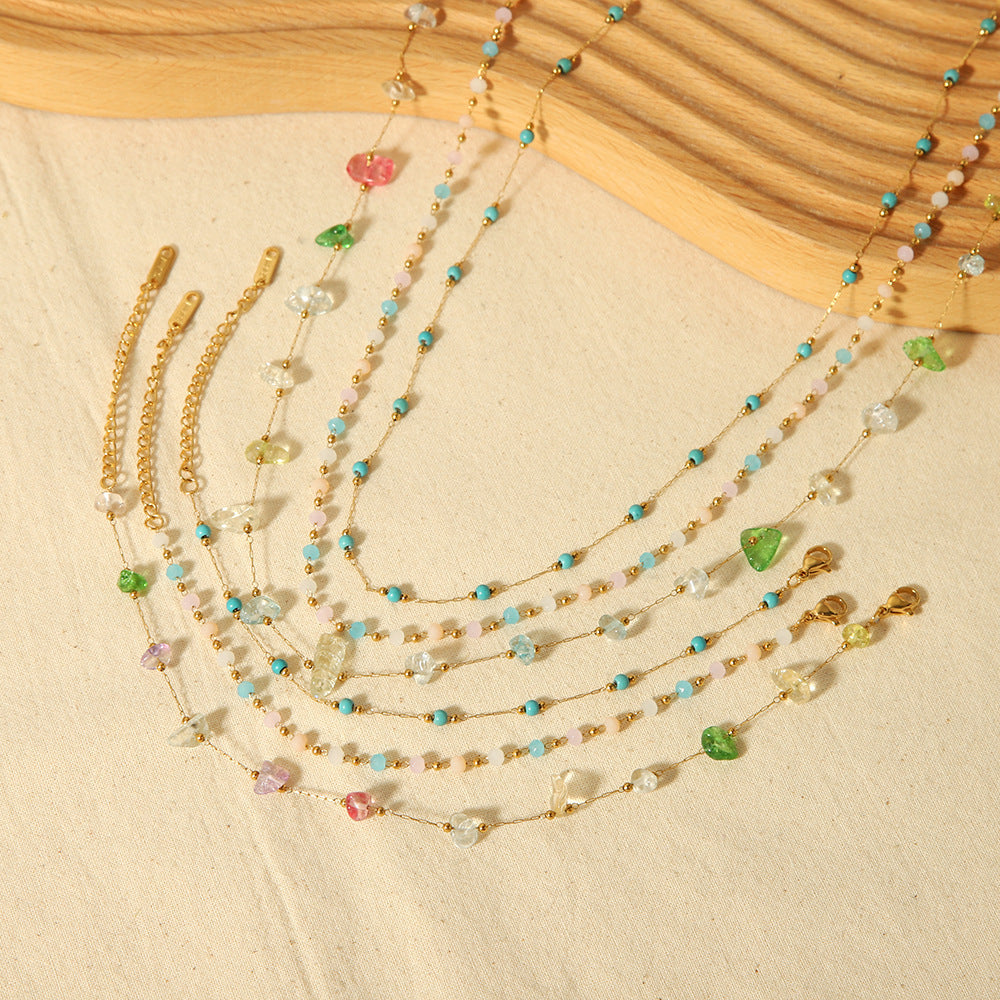 Irregular Natural Stone Anklet – Stainless Steel Foot Bracelet for Women