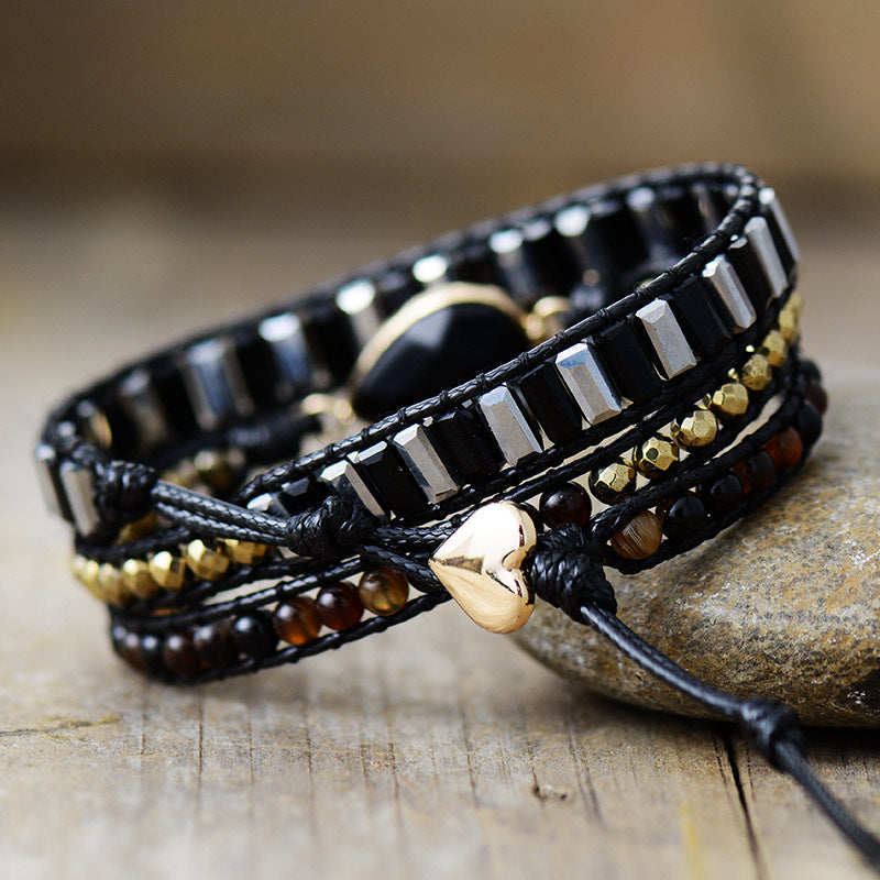 Vintage Ethnic Leather Bracelet – Crystal & Natural Stone Handmade Design