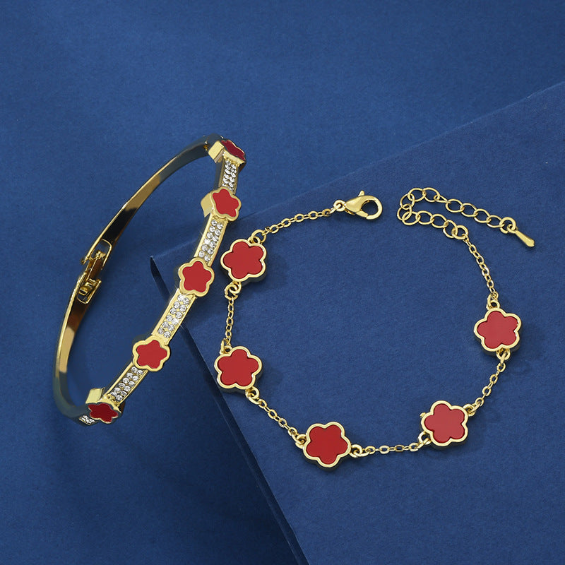 Five-Petal Flower Lace Bracelet Two-Piece Set – Elegant Women’s Jewellery