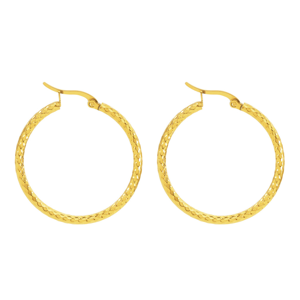 18K Gold-Plated Embossed Round Ring Earrings – Elegant Women’s Jewellery
