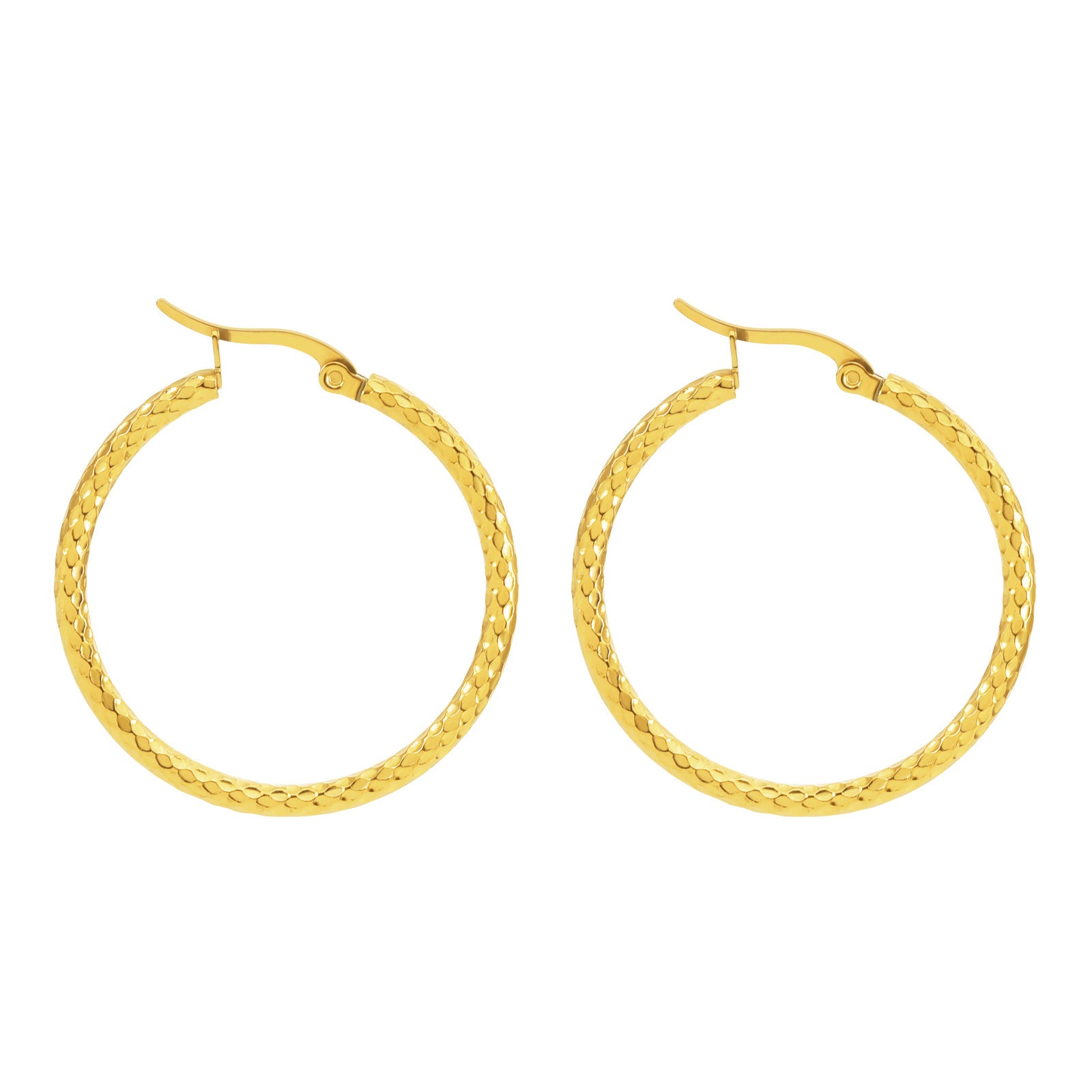 18K Gold-Plated Embossed Round Ring Earrings – Elegant Women’s Jewellery