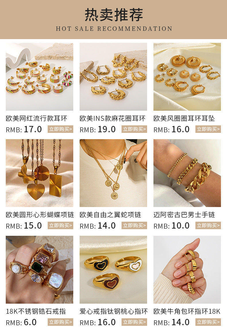 18K Gold T-Bar Pendant Rope Chain Necklace – Punk Hip Hop Stainless Steel Jewellery