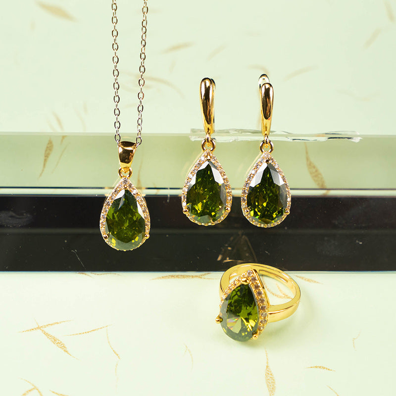 Elegant Zircon Drop Jewellery Set – Necklace, Earrings & Bracelet