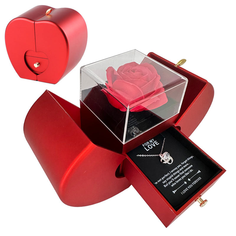 Red Apple Jewellery Box with Eternal Rose – Christmas & Valentine’s Gift for Women