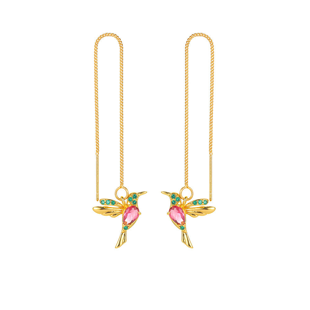 Long Hummingbird Tassel Earrings – Elegant Bird Drop Earrings for Women
