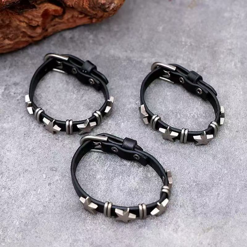 Men’s Punk Leather Bracelet – Five-Pointed Star Retro Style