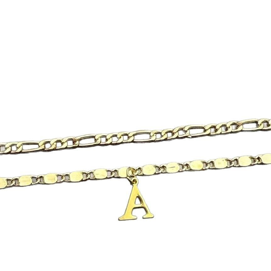 Gold Initial Letter Anklet – Double Layer Twin Chain for Women