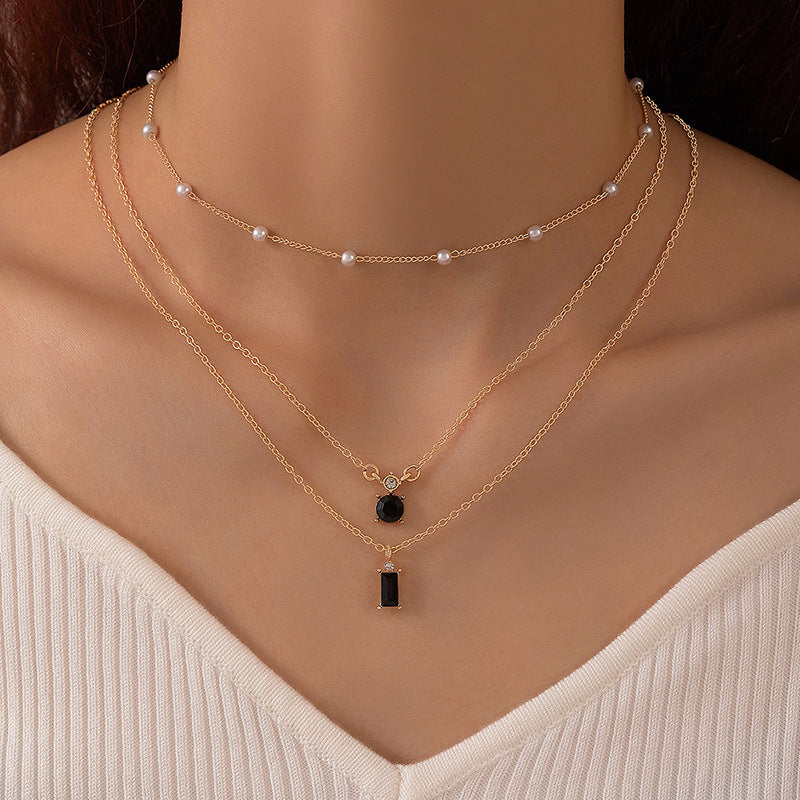 Vintage Grandmother Blue Green Pearl Multilayer Simplicity Necklace