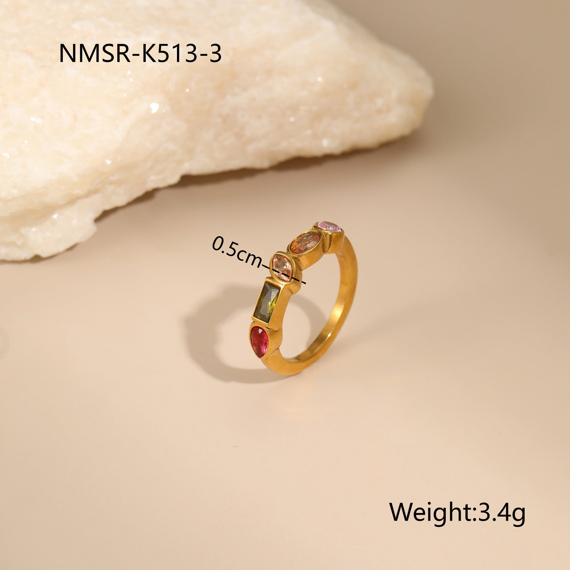 Geometric Zircon Jewellery Set – Gold-Plated Necklace, Earrings & Ring with Colourful Design