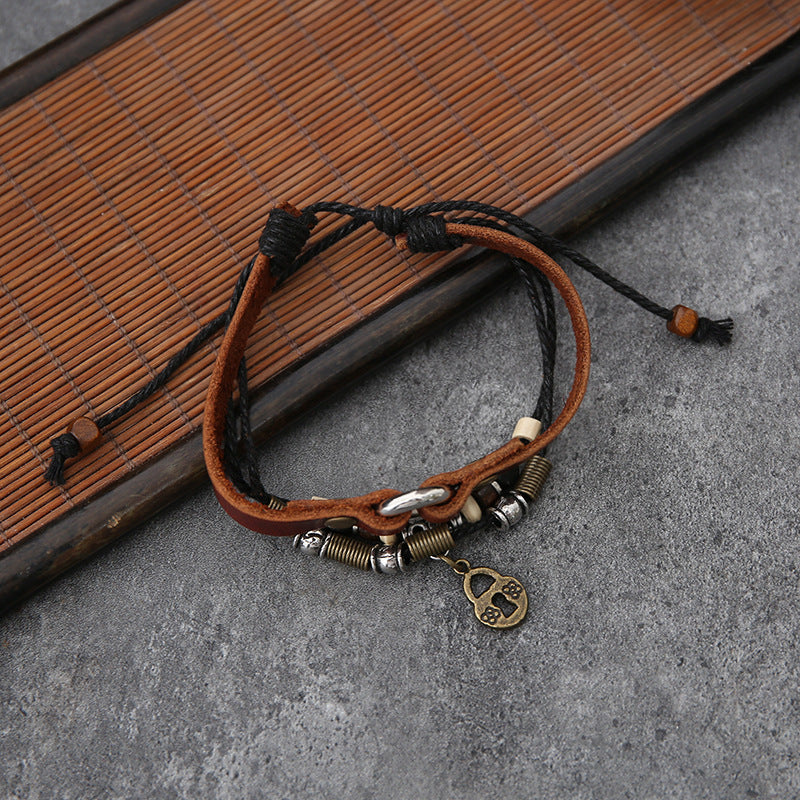 Handmade Braided Leather Bracelet – Retro Style for Couples