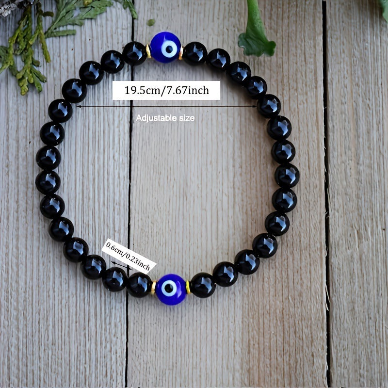 Fashion Devil's Eye 8mm Obsidian Beaded Bracelet