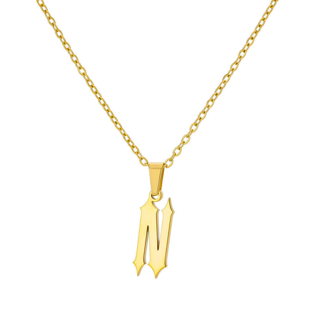 18K Gold-Plated Stainless Steel Pendant Necklace – Ancient English Letter Design